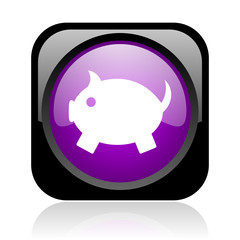 piggy bank black and violet square web glossy icon