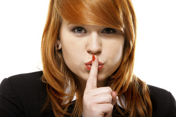 Naklejka premium business woman with silence sign isolated