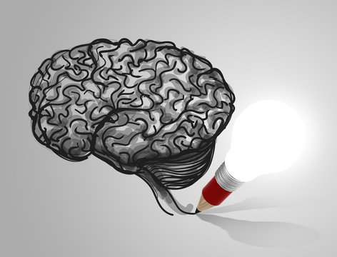 3d pencil lightbulb drawing brain as education concept
