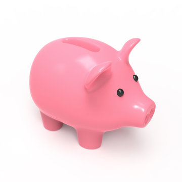 3d Pink Piggy bank looks to the future