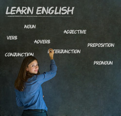 Learn English teacher with chalk background