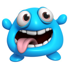 3d cartoon crazy blue monster