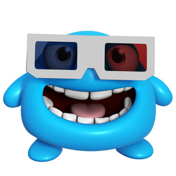3d cartoon cute blue monster