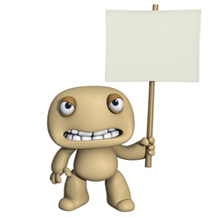 3d cartoon cute man holding placard