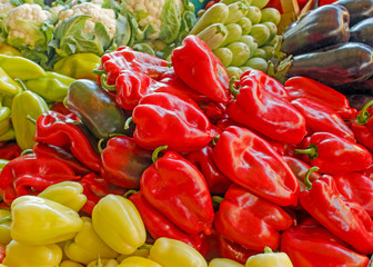 Fresh organic vegetables on market stalls