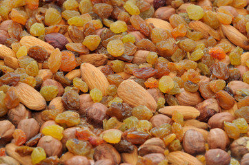 Various dried fruits (apricots, dates, raisins, figs) close-up