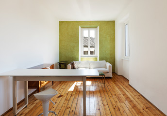 home interior, view of studio with sofa