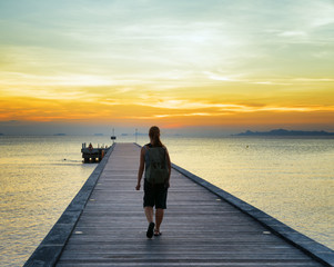 Fototapeta premium Boat pier at sunset