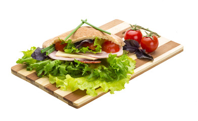 Bread with sausages and salad