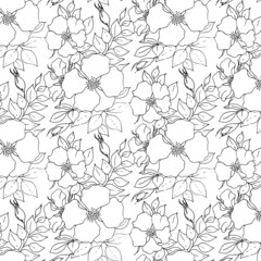Black and white flower seamless pattern