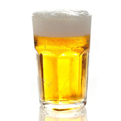 glass with beer on white background