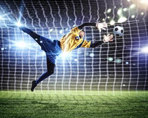 Acrylic prints Football Goalkeeper catches the ball
