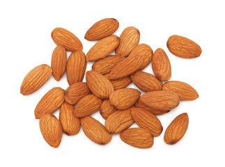 Almonds on white background