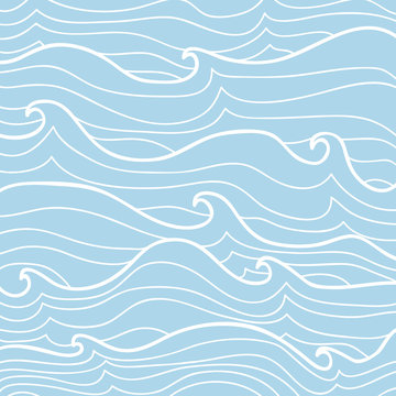 Simless background of open sea with waves, vector illustration