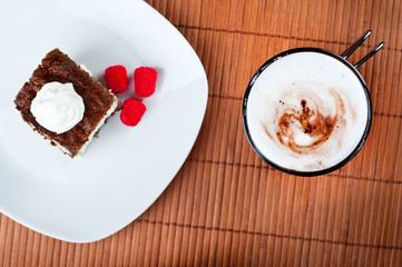 Sweet cake with white coffee