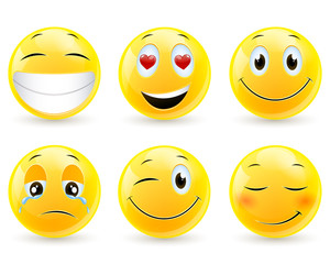 Vector Illustration of Emoticons with Various Facial Expressions