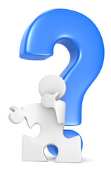 Question Mark.Puzzle People infront of Question Mark. Blue.