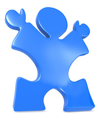 Winner. Puzzle People the winner celebrating. Blue.