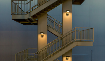 Modern emergency exit staircase at dusk
