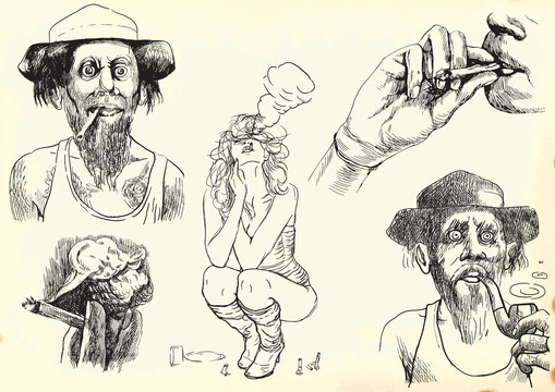 smokers - hand drawings into vectors
