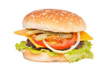 Big hamburger on white background