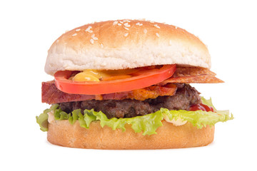 capital hamburger on white background