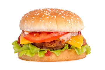koroleksky chicken burger on white background