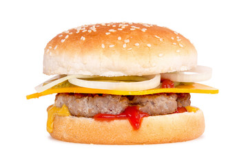 Pork hamburger on white background