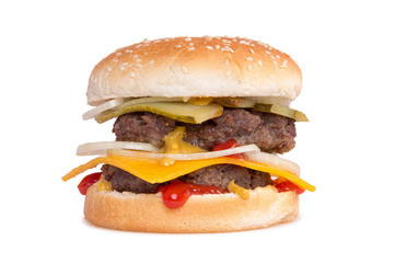 Super hamburger on white background