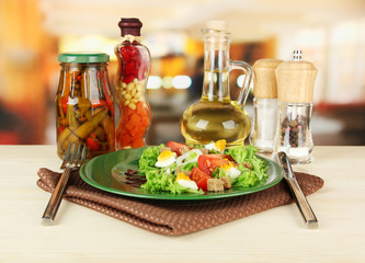 Fresh mixed salad with eggs, tomato, salad leaves and other