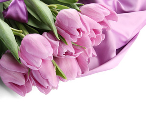 Beautiful bouquet of purple tulips