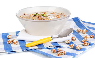 Useful oatmeal in bowl isolated on white