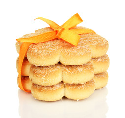 Sweet cookies tied with orange ribbon isolated on white