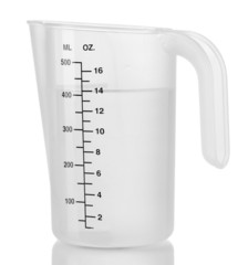 Measuring cup with water isolated on white - obrazy, fototapety, plakaty
