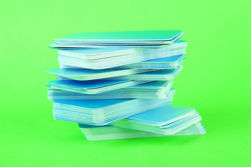 Stack of business cards, on color background