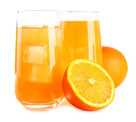 Glasses of orange juice isolated on white