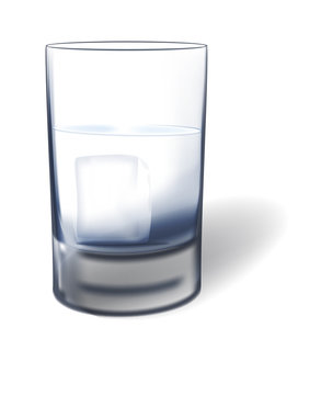 Glass with water and ice. Vector illustration.