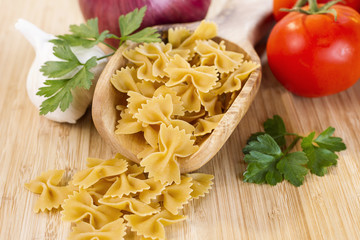Raw Pasta with vegetables and herbs