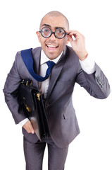 Funny nerd businessman on the white