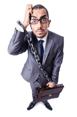 Businessman with handcuffs on white