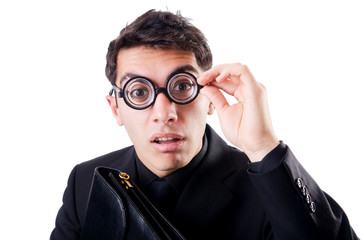 Nerd businessman isolated on the white