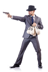 Businessman criminal with sacks of money