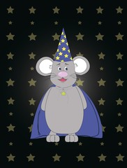 Illustration of a cartoon mouse wizard