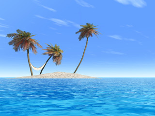 Naklejka na ściany i meble Conceptual exotic island with hammock