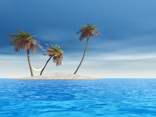 Fototapeta na wymiar Conceptual exotic island with hammock