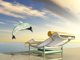 Springender Delfin mit Liegestuhl © Michael Rosskothen