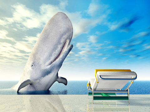 Urlaubsimpression mit Liegestuhl und weißem Wal