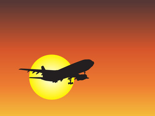 Fototapeta na wymiar Conceptual plane silhouette at sunset