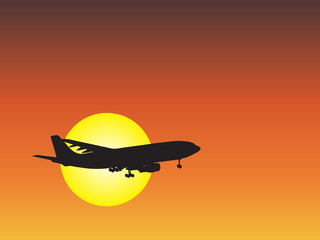 Naklejka na ściany i meble Conceptual plane silhouette at sunset