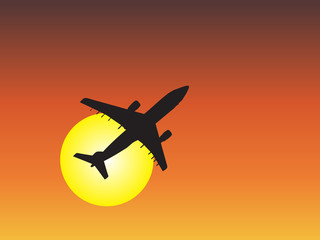 Conceptual plane silhouette at sunset